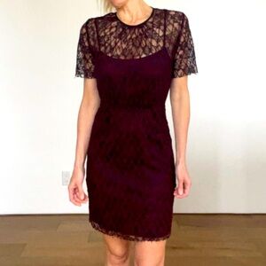 Purple Mini Sheath Dress for Night Out with Short Sleeves